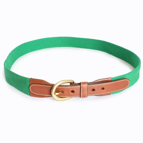 Brooks Brothers Belt Green Canvas Tan Leather Style 6949 Size 38 Mens Vintage - Picture 1 of 7